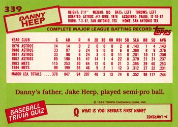 1985 Topps - Collector's Edition (Tiffany) #339 Danny Heep Back