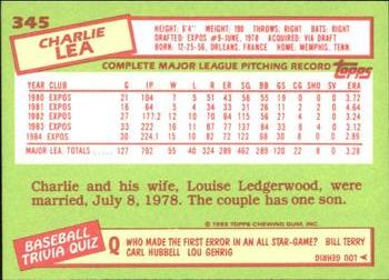 1985 Topps - Collector's Edition (Tiffany) #345 Charlie Lea Back