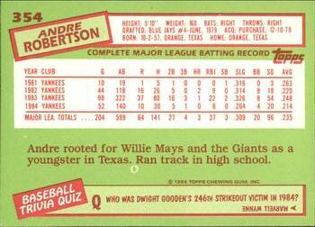 1985 Topps - Collector's Edition (Tiffany) #354 Andre Robertson Back