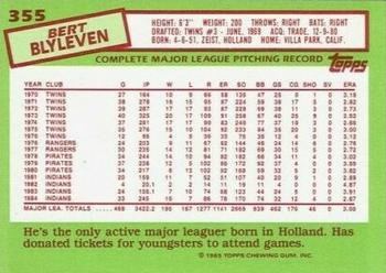 1985 Topps - Collector's Edition (Tiffany) #355 Bert Blyleven Back