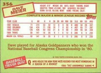 1985 Topps - Collector's Edition (Tiffany) #356 Dave Meier Back