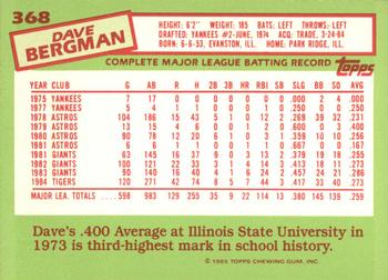 1985 Topps - Collector's Edition (Tiffany) #368 Dave Bergman Back