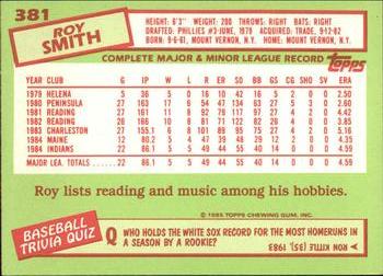 1985 Topps - Collector's Edition (Tiffany) #381 Roy Smith Back