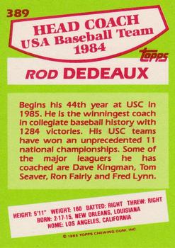 1985 Topps - Collector's Edition (Tiffany) #389 Rod Dedeaux Back