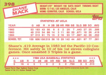 1985 Topps - Collector's Edition (Tiffany) #398 Shane Mack Back