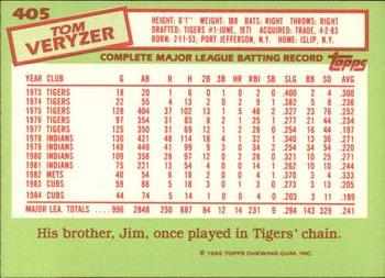 1985 Topps - Collector's Edition (Tiffany) #405 Tom Veryzer Back