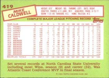1985 Topps - Collector's Edition (Tiffany) #419 Mike Caldwell Back