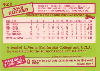 1985 Topps - Collector's Edition (Tiffany) #421 Dave Rucker Back