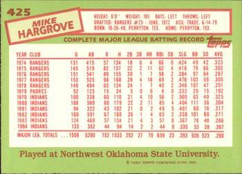 1985 Topps - Collector's Edition (Tiffany) #425 Mike Hargrove Back