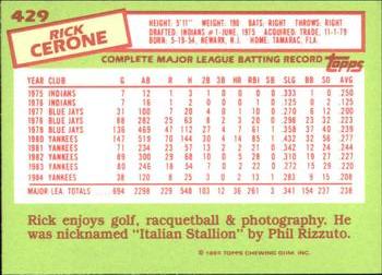 1985 Topps - Collector's Edition (Tiffany) #429 Rick Cerone Back