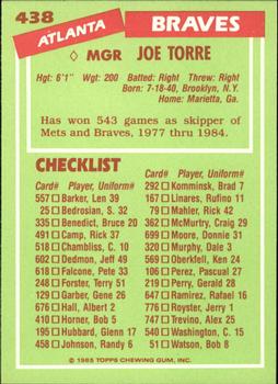 1985 Topps - Collector's Edition (Tiffany) #438 Joe Torre Back