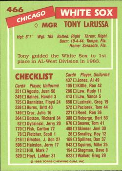 1985 Topps - Collector's Edition (Tiffany) #466 Tony LaRussa Back