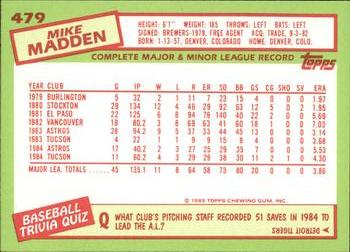 1985 Topps - Collector's Edition (Tiffany) #479 Mike Madden Back