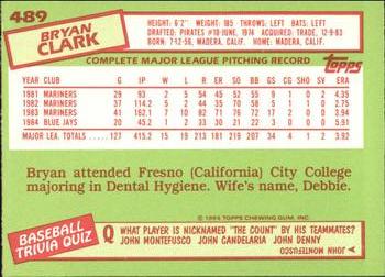 1985 Topps - Collector's Edition (Tiffany) #489 Bryan Clark Back