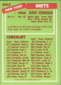 1985 Topps - Collector's Edition (Tiffany) #492 Dave Johnson Back