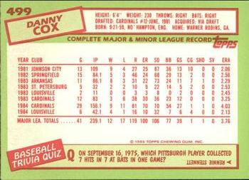 1985 Topps - Collector's Edition (Tiffany) #499 Danny Cox Back