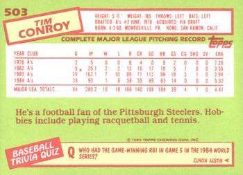 1985 Topps - Collector's Edition (Tiffany) #503 Tim Conroy Back