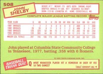 1985 Topps - Collector's Edition (Tiffany) #508 John Shelby Back
