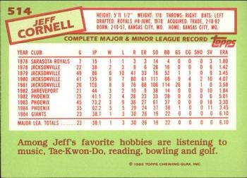 1985 Topps - Collector's Edition (Tiffany) #514 Jeff Cornell Back
