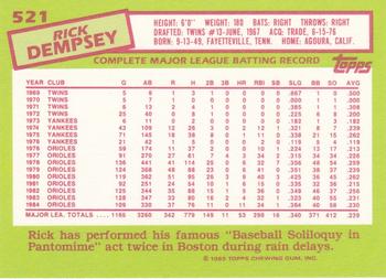 1985 Topps - Collector's Edition (Tiffany) #521 Rick Dempsey Back