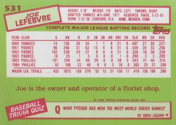 1985 Topps - Collector's Edition (Tiffany) #531 Joe Lefebvre Back
