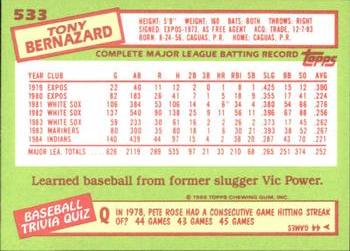 1985 Topps - Collector's Edition (Tiffany) #533 Tony Bernazard Back