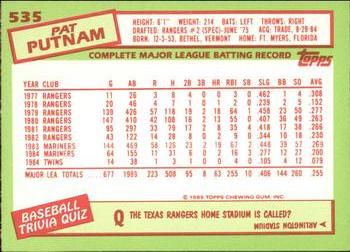 1985 Topps - Collector's Edition (Tiffany) #535 Pat Putnam Back