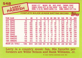 1985 Topps - Collector's Edition (Tiffany) #548 Larry Parrish Back