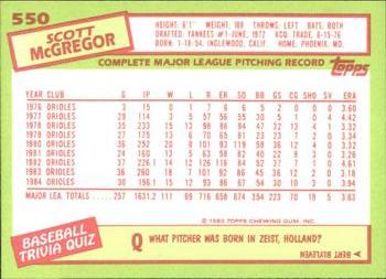 1985 Topps - Collector's Edition (Tiffany) #550 Scott McGregor Back