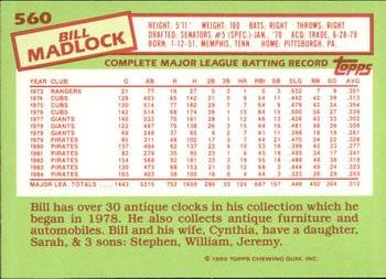 1985 Topps - Collector's Edition (Tiffany) #560 Bill Madlock Back