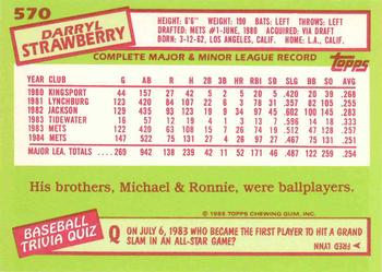 1985 Topps - Collector's Edition (Tiffany) #570 Darryl Strawberry Back
