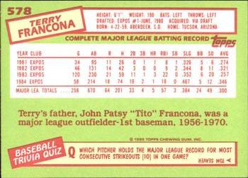 1985 Topps - Collector's Edition (Tiffany) #578 Terry Francona Back