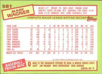1985 Topps - Collector's Edition (Tiffany) #581 Mark Wagner Back
