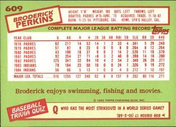 1985 Topps - Collector's Edition (Tiffany) #609 Broderick Perkins Back