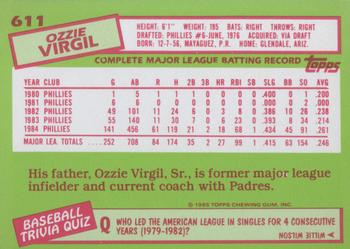1985 Topps - Collector's Edition (Tiffany) #611 Ozzie Virgil Back