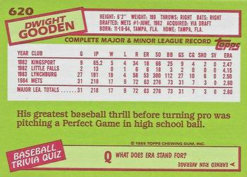 1985 Topps - Collector's Edition (Tiffany) #620 Dwight Gooden Back
