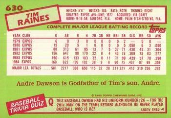 1985 Topps - Collector's Edition (Tiffany) #630 Tim Raines Back