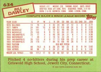 1985 Topps - Collector's Edition (Tiffany) #634 Bill Dawley Back