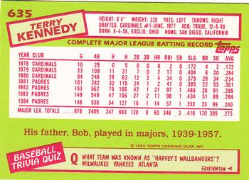 1985 Topps - Collector's Edition (Tiffany) #635 Terry Kennedy Back