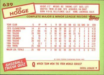1985 Topps - Collector's Edition (Tiffany) #639 Ed Hodge Back