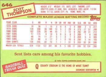 1985 Topps - Collector's Edition (Tiffany) #646 Scot Thompson Back