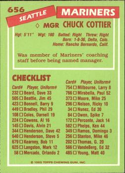 1985 Topps - Collector's Edition (Tiffany) #656 Chuck Cottier Back