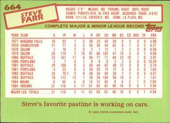 1985 Topps - Collector's Edition (Tiffany) #664 Steve Farr Back