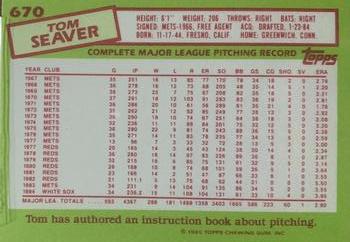 1985 Topps - Collector's Edition (Tiffany) #670 Tom Seaver Back
