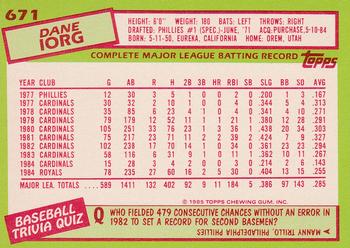 1985 Topps - Collector's Edition (Tiffany) #671 Dane Iorg Back