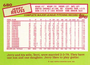 1985 Topps - Collector's Edition (Tiffany) #680 Jerry Reuss Back