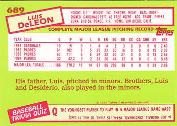 1985 Topps - Collector's Edition (Tiffany) #689 Luis DeLeon Back