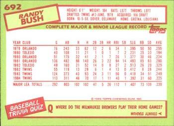 1985 Topps - Collector's Edition (Tiffany) #692 Randy Bush Back
