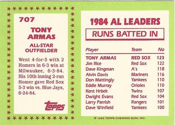 1985 Topps - Collector's Edition (Tiffany) #707 Tony Armas Back