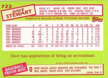 1985 Topps - Collector's Edition (Tiffany) #723 Dave Stewart Back